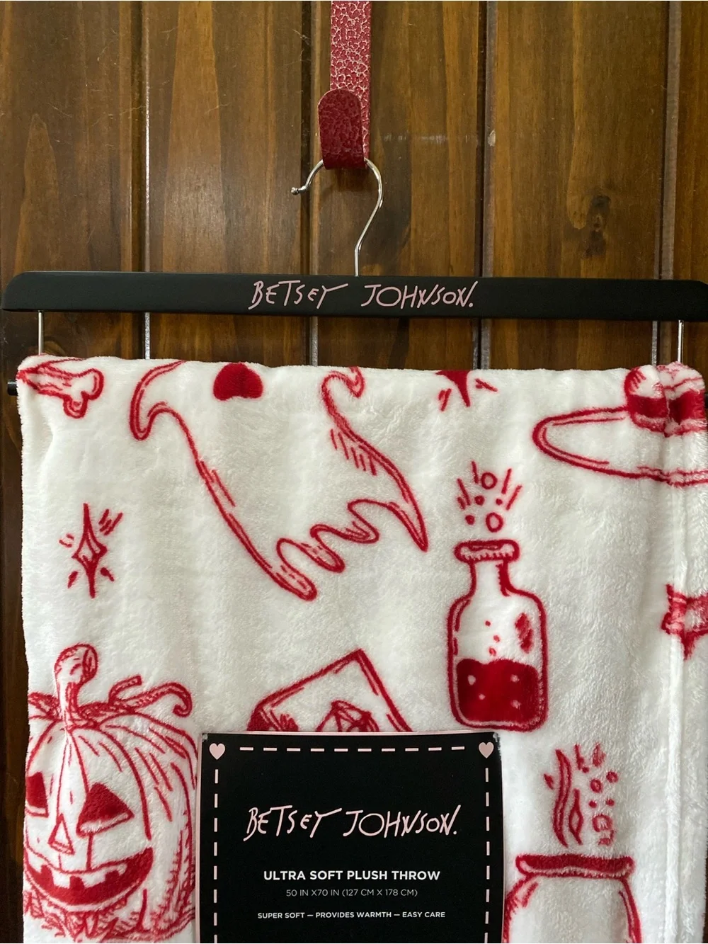 Betsey Johnson White and Red Halloween Plush Throw